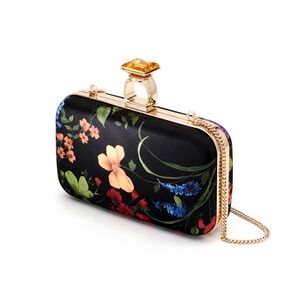 Sachin + Babi Black Floral Clutch with Gold Chain